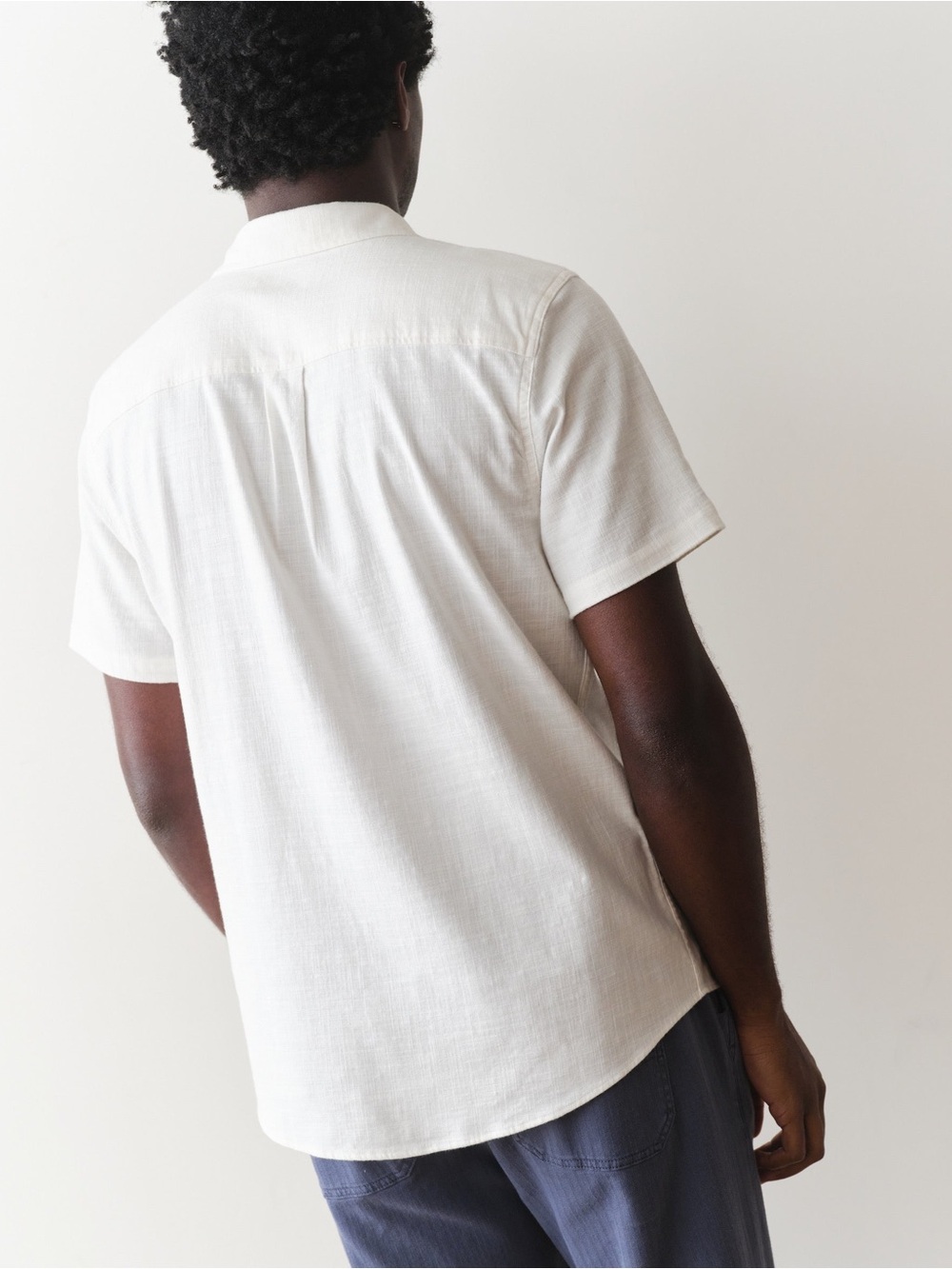 Marine Layer Stretch Selvage Short Sleeve Shirt Cotton in Natural Ivory XXL - Picture 2 of 14